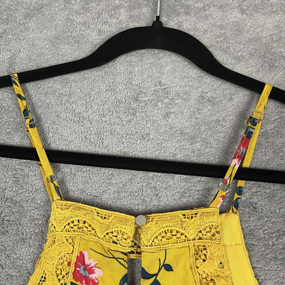 Francesca’s Yellow Floral Lace Tank Women Size S Boho Festival Top Blue Rain - Picture 9 of 11
